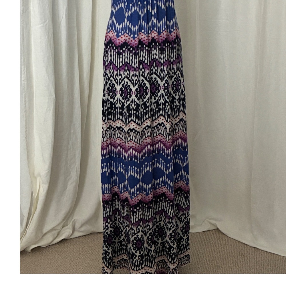 Lucky Brand Cotton Maxi Dress Blue Purple Ikat Boho Festival Indie Summer Small - Picture 6 of 11